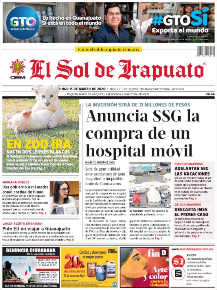 Portada de El Sol de Irapuato (México)