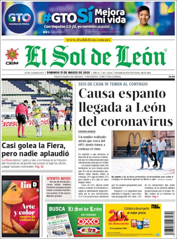 Portada de El Sol de León (México)