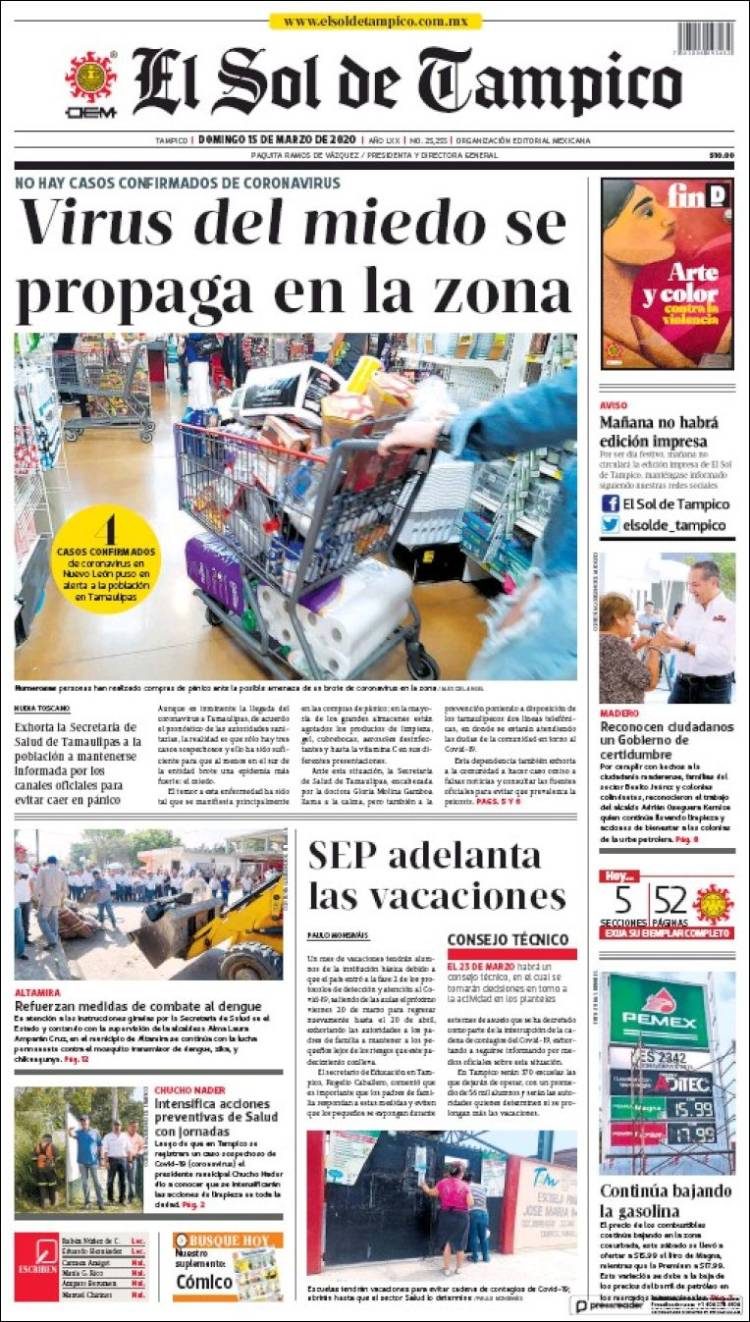 Portada de El Sol de Tampico (México)