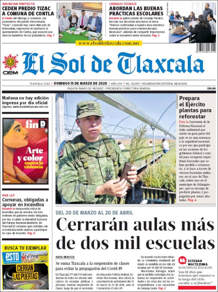 Portada de El Sol de Tlaxcala (México)