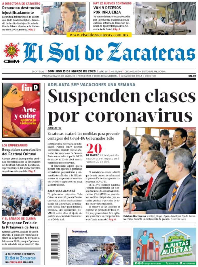 Portada de El Sol de Zacatecas (México)