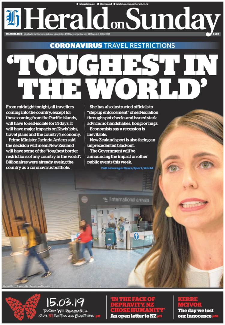 Portada de The New Zealand Herald (Nueva Zelanda)