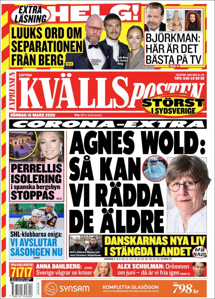 Portada de Kvällsposten (Suecia)