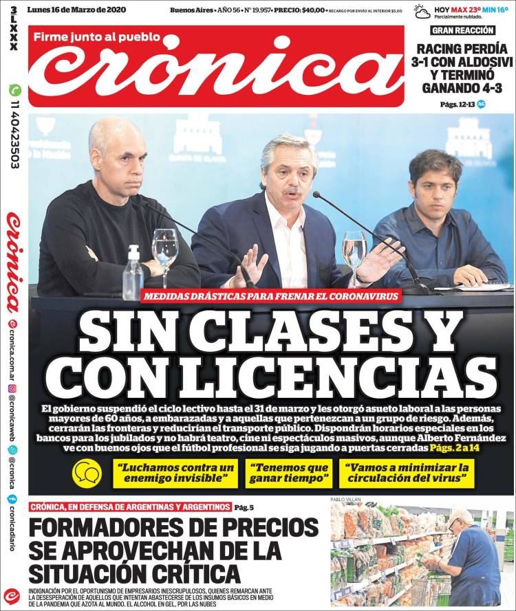 Portada de Crónica (Argentina)