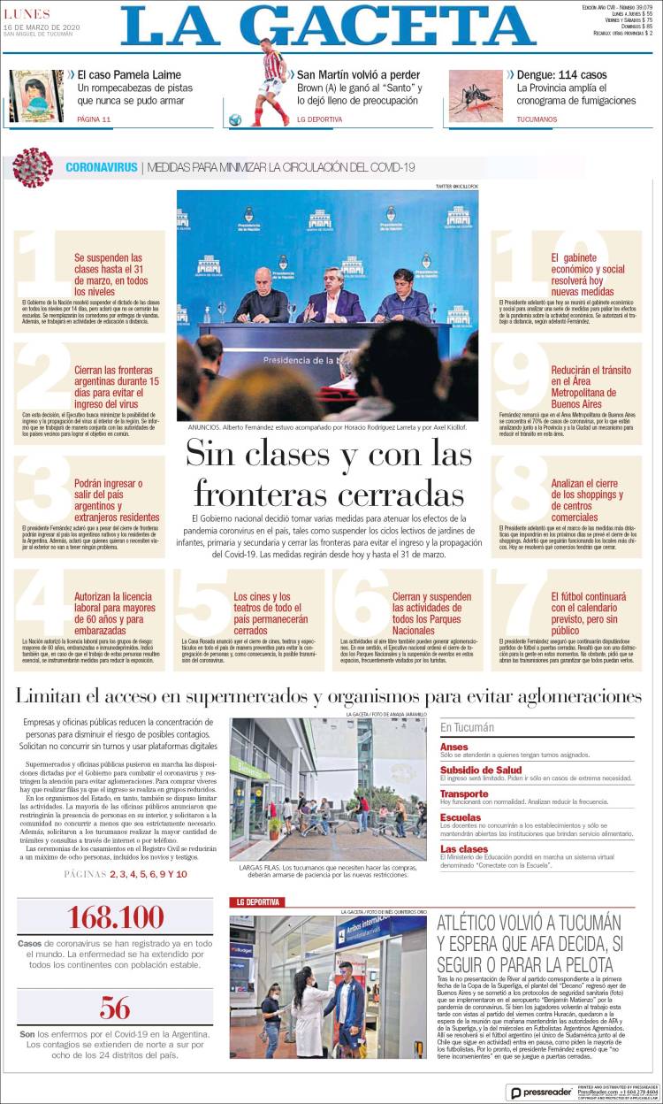 Portada de La Gaceta (Argentina)