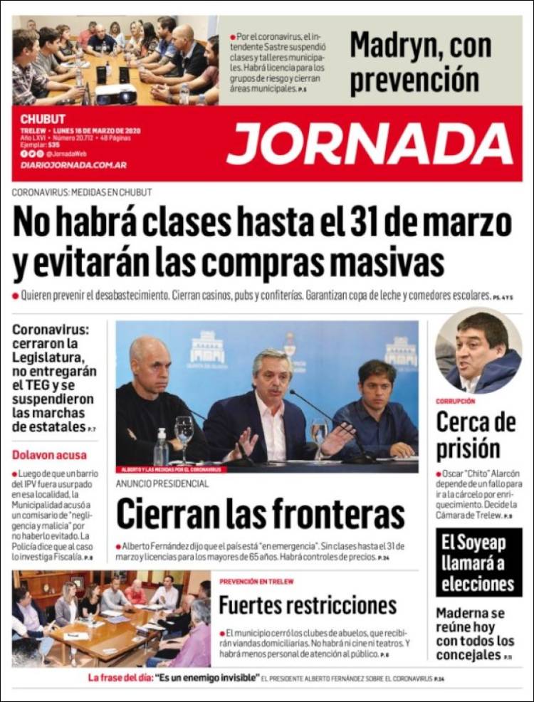 Portada de Diario Jornada en la Patagonia (Argentina)