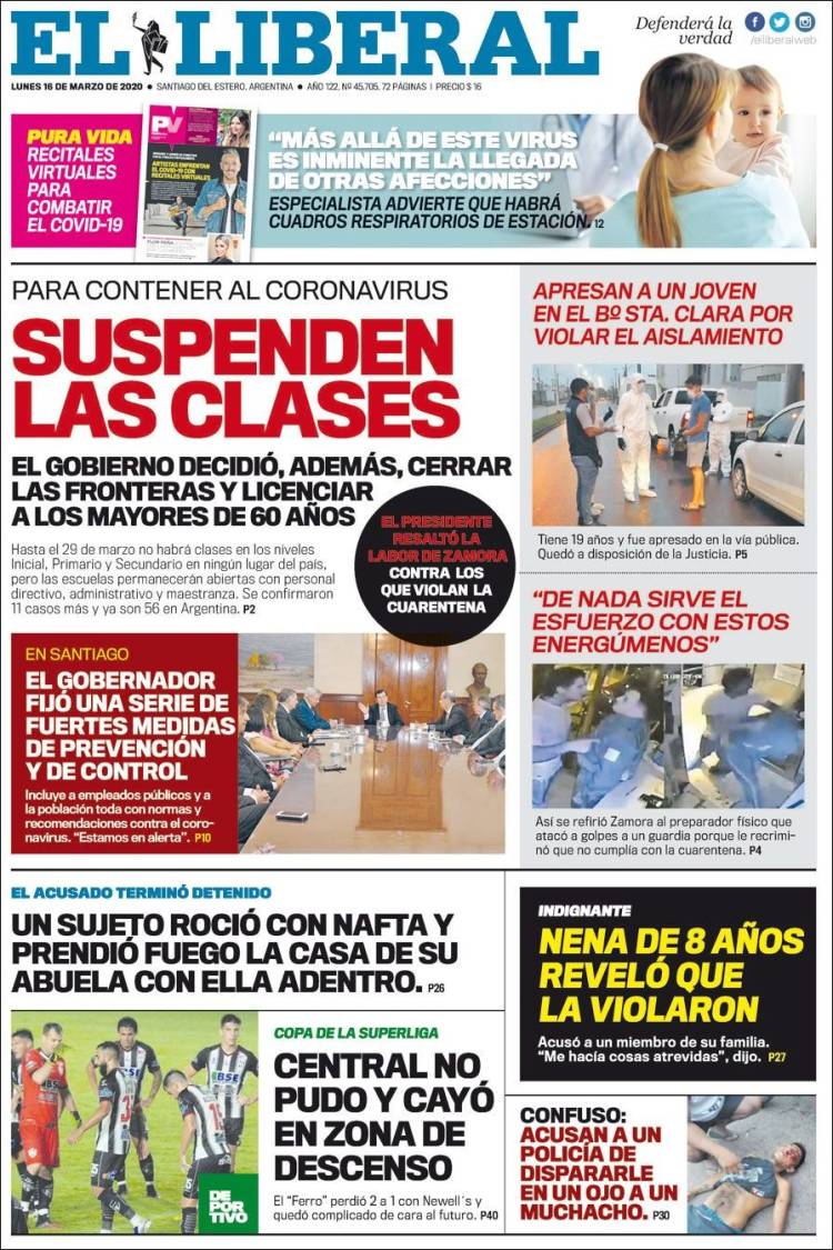 Portada de Diario El Liberal (Argentina)