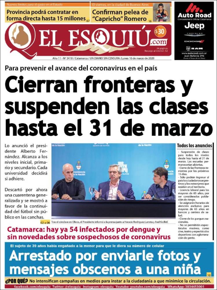 Portada de El Esquiu (Argentina)