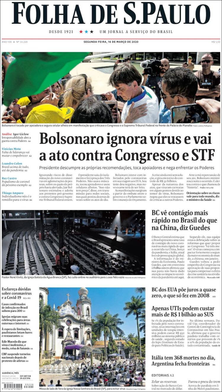 Portada de Folha de São Paulo (Brasil)