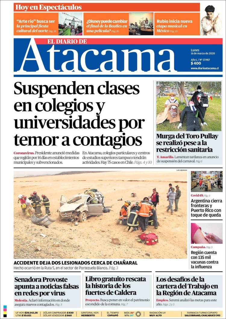 Portada de Diario de Atacama (Chile)