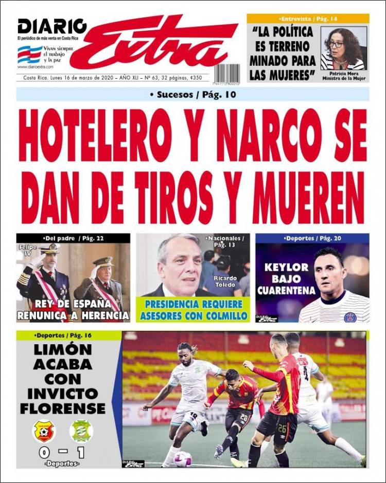 Portada de Diario Extra (Costa Rica)