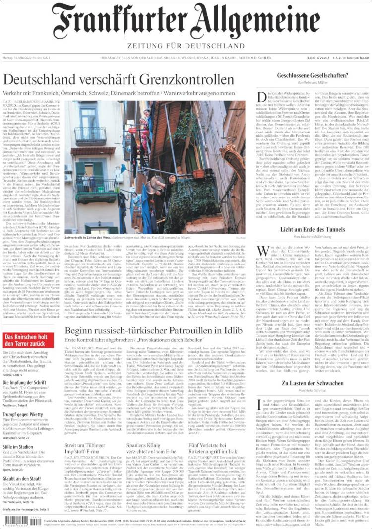 Portada de Frankfurter Allgemeine (Alemania)
