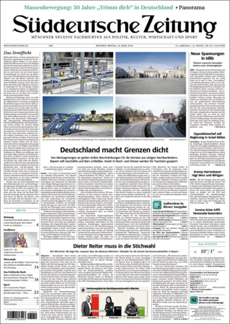 Portada de Sueddeutsche (Alemania)