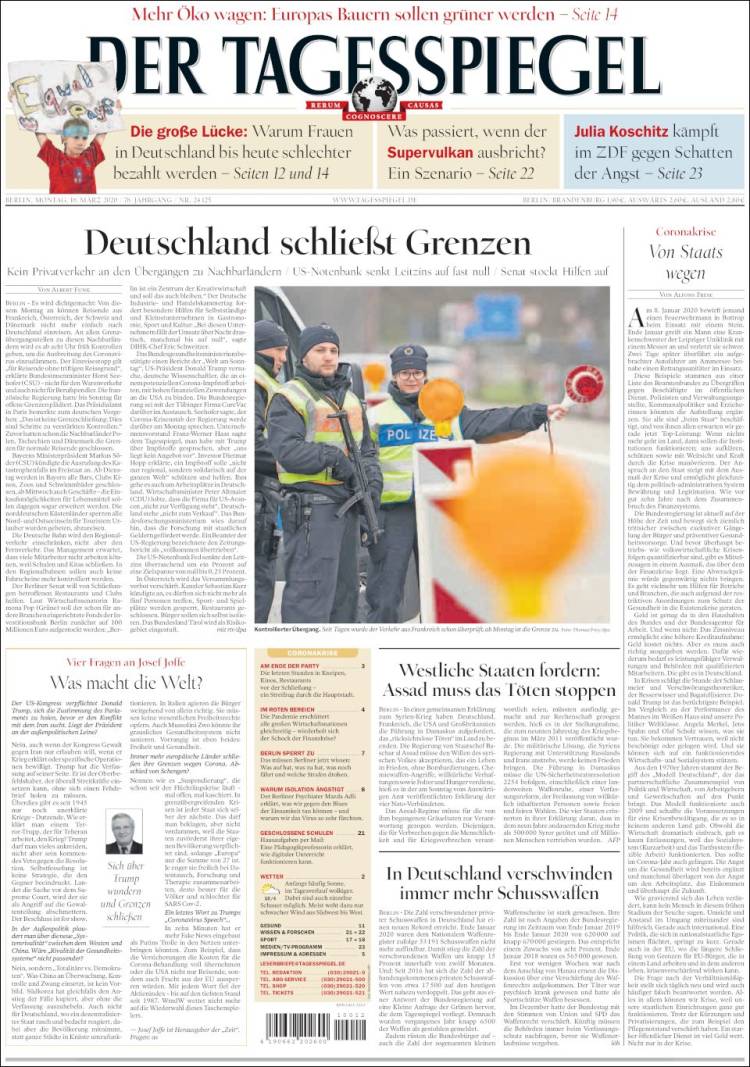 Portada de Der Tagesspiegel (Alemania)