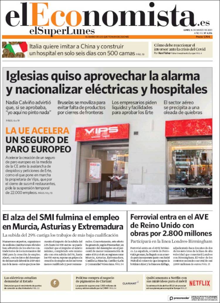 Portada de El Economista (Espa&ntilde;a)