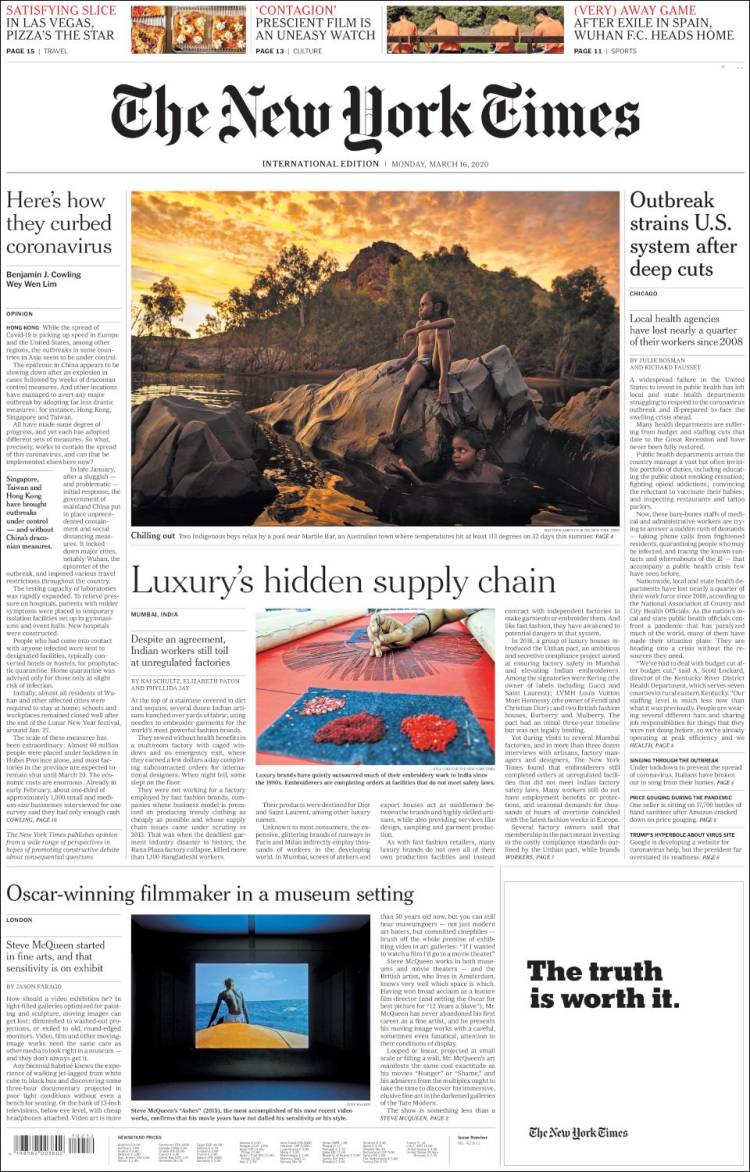 Portada de International New York Times (Europa)