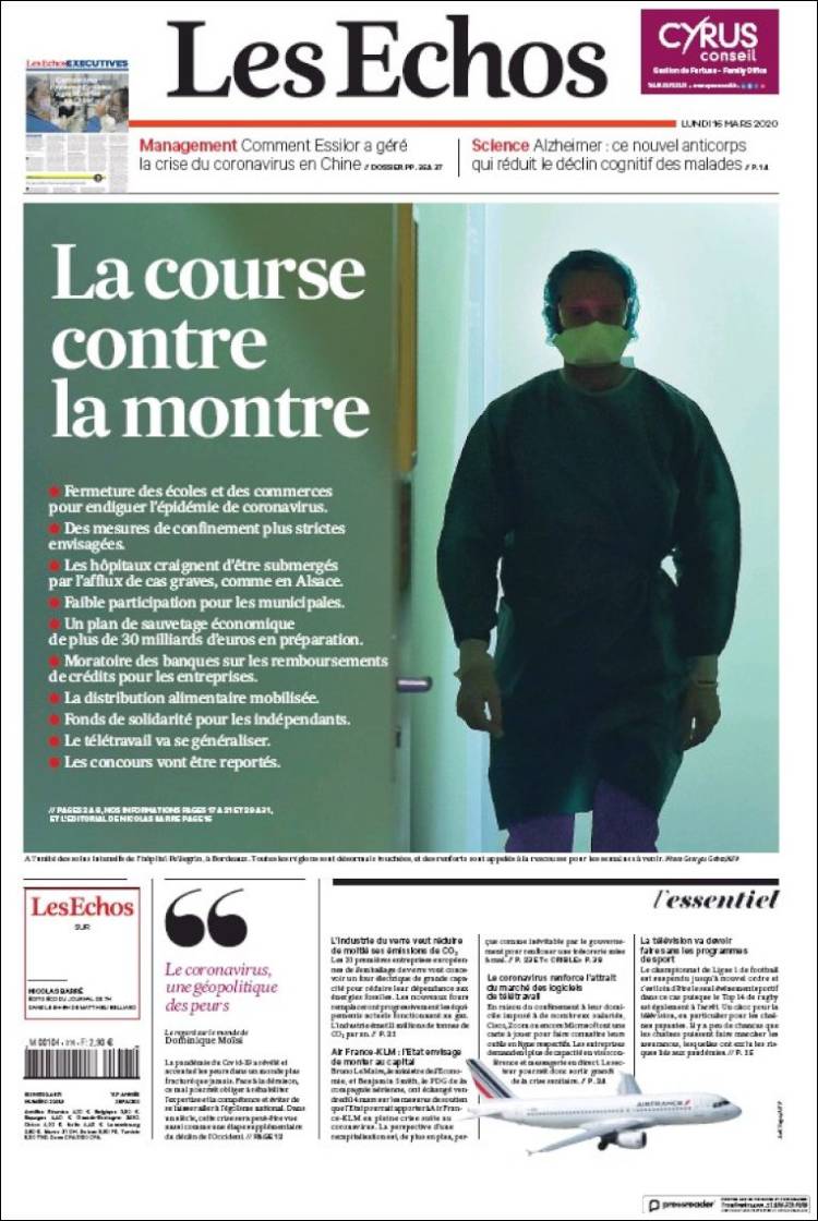 Portada de Les Echos (Francia)