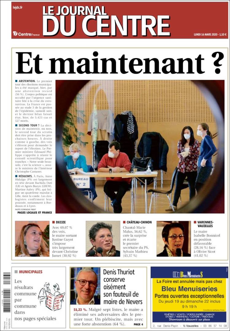 Portada de Le Journal du Centre (Francia)