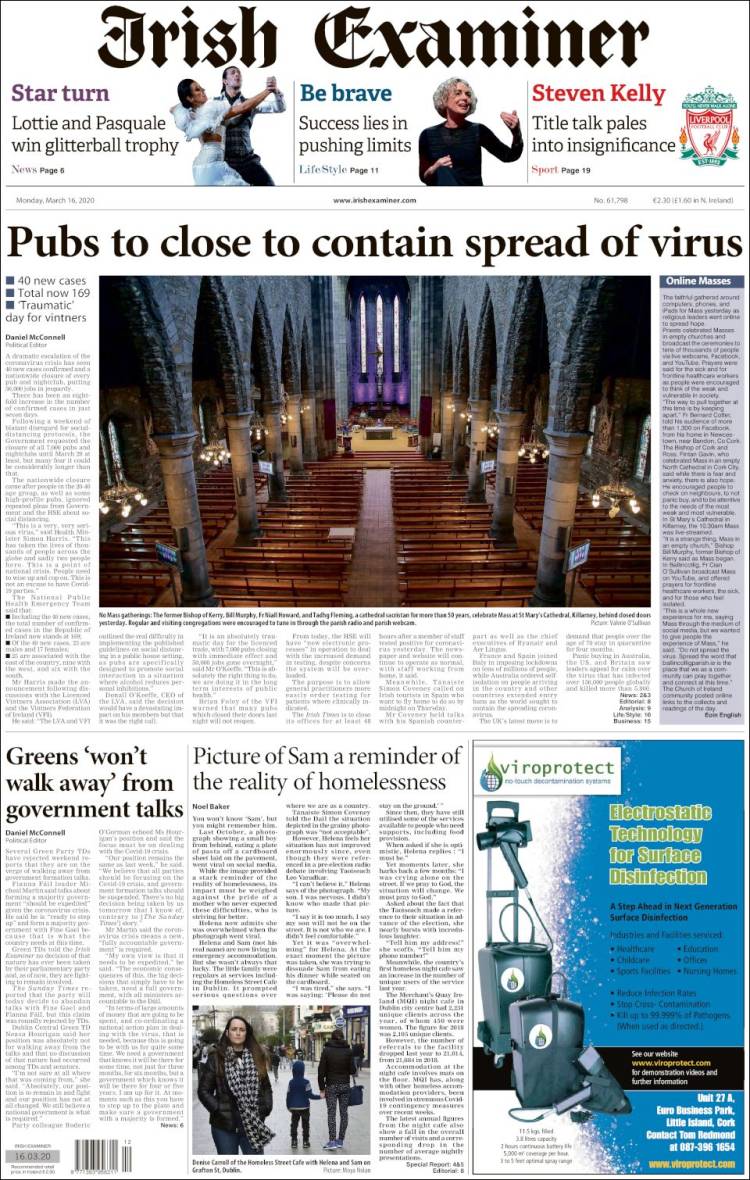 Portada de Irish Examiner (Irlanda)