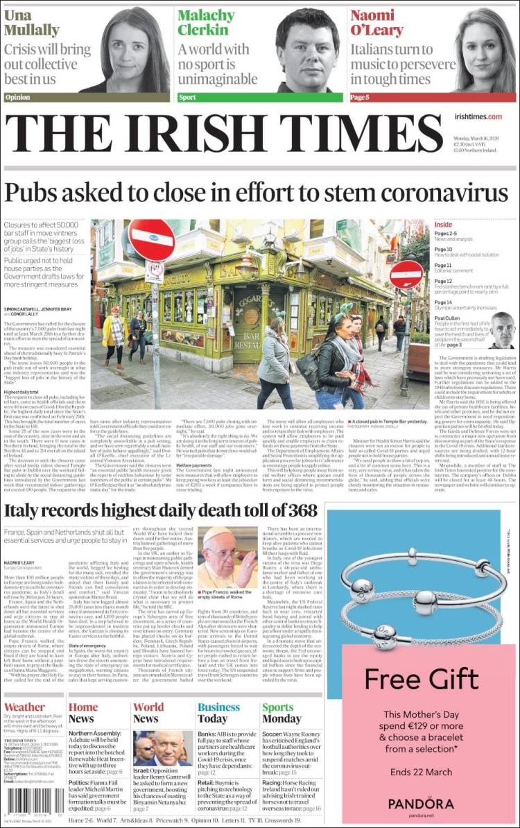 Portada de Irish Times (Irlanda)