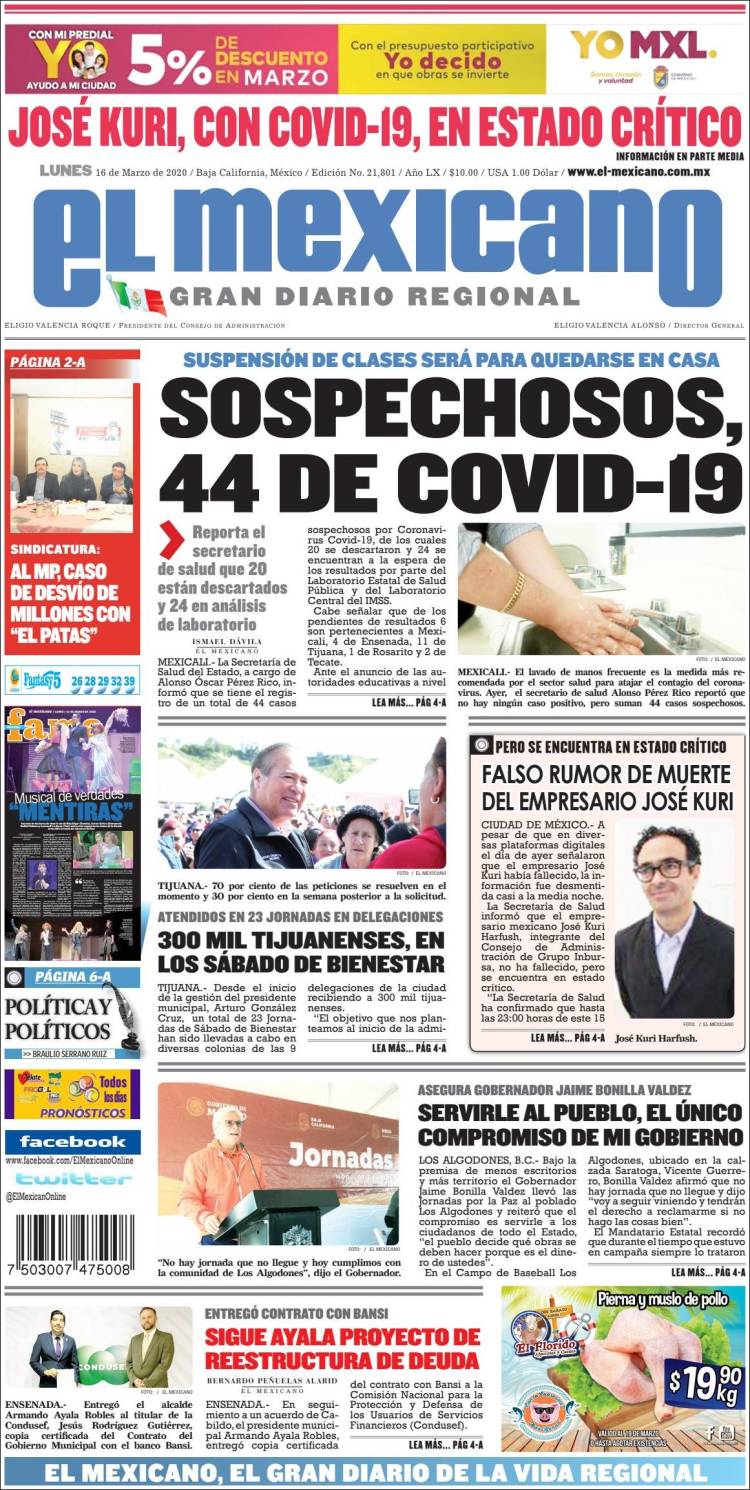 Portada de El Mexicano - El Gran Diario Regional (México)