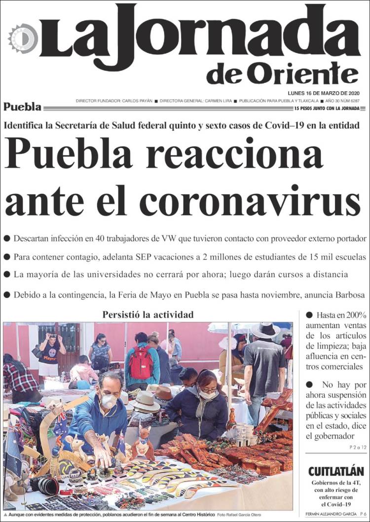 Portada de La Jornada de Oriente - Puebla (México)