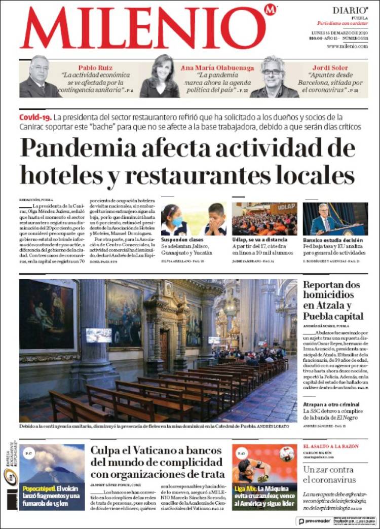 Portada de Milenio de Puebla (México)