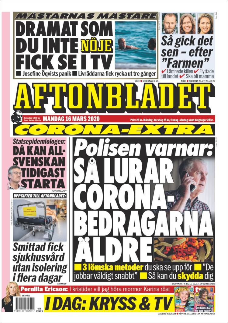 Portada de Aftonbladet (Su&egrave;de)