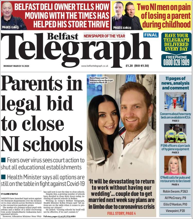 Portada de Belfast Telegraph (Reino Unido)
