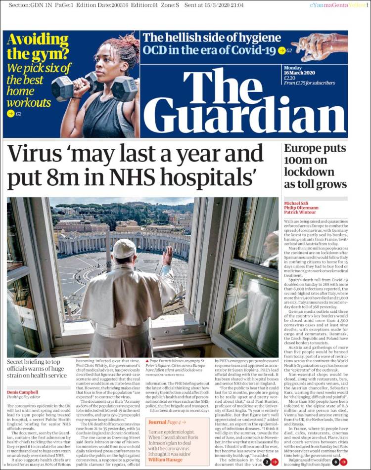 Portada de The Guardian (Reino Unido)