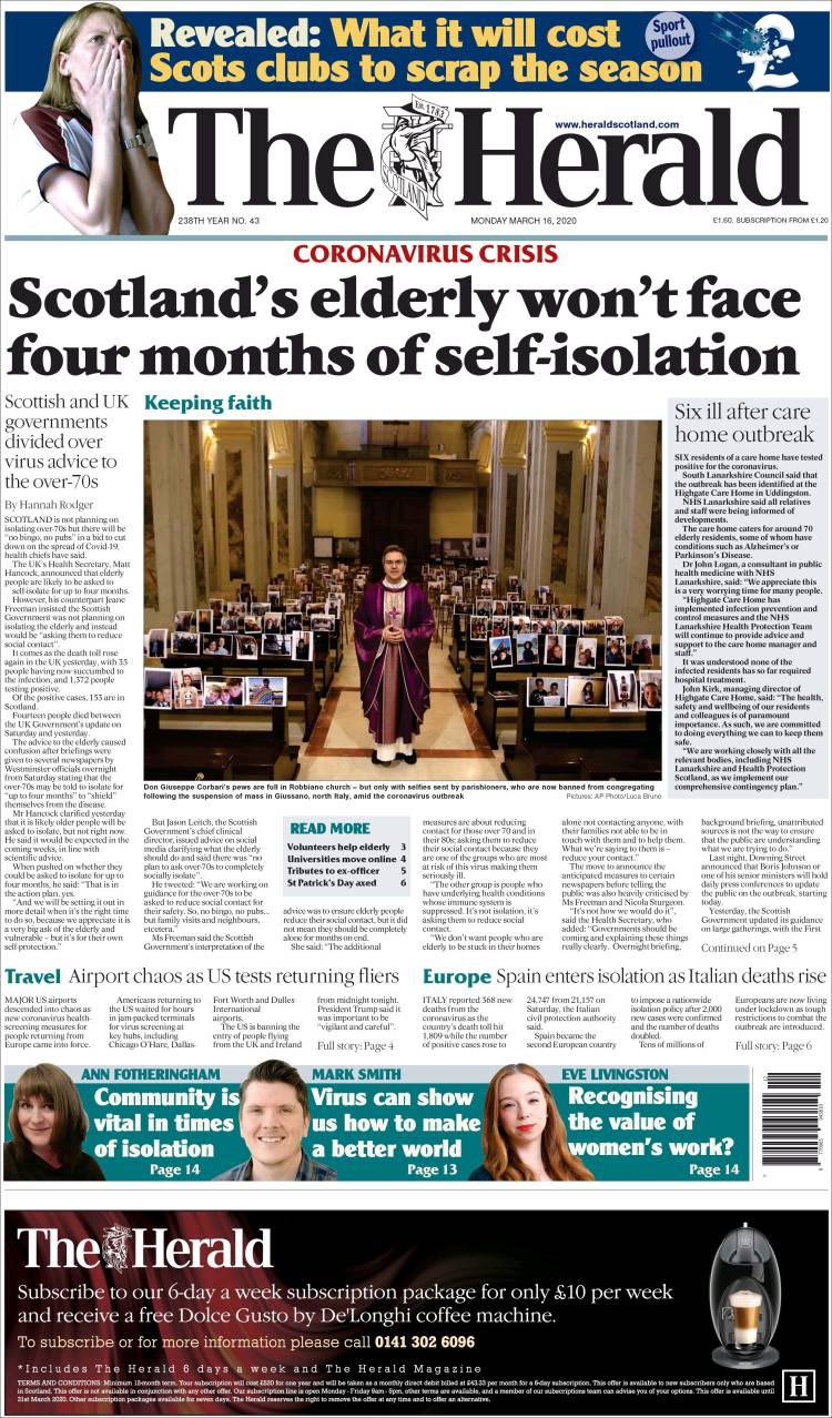 Portada de The Herald (Reino Unido)