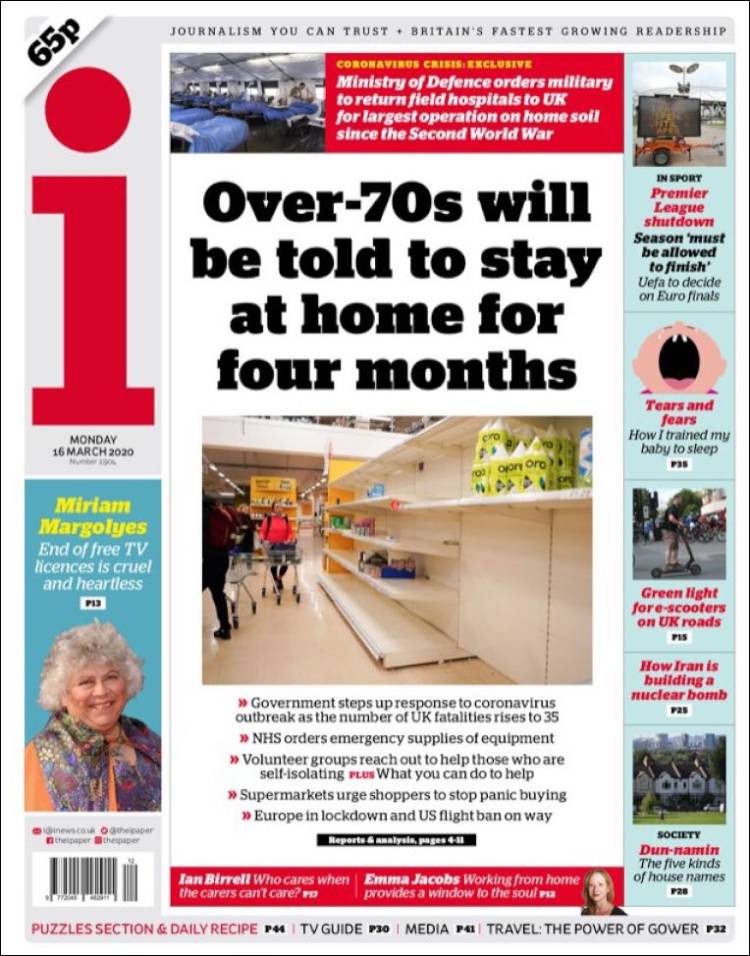 Portada de The i (Reino Unido)