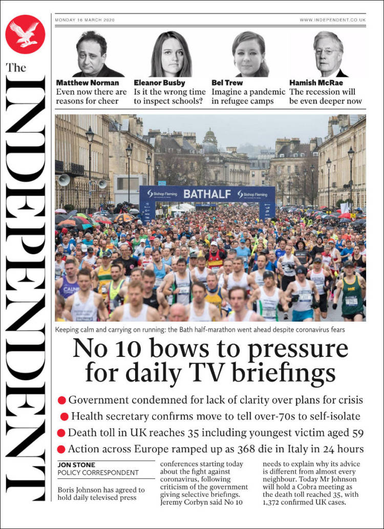 Portada de The Independent (Reino Unido)