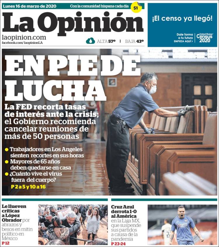 Portada de La Opinión (USA)