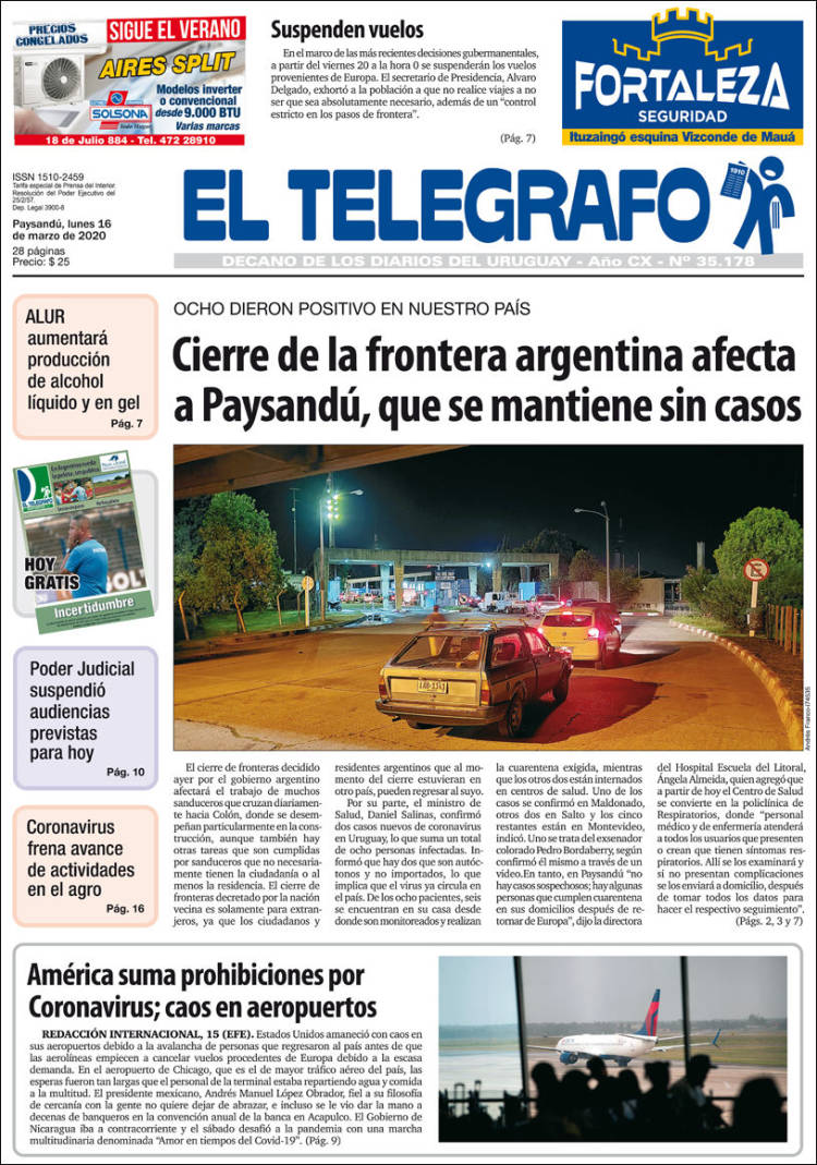 Portada de El Telégrafo (Uruguay)