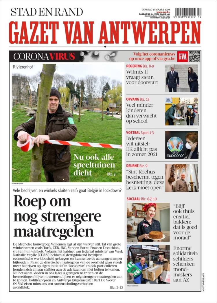 Portada de Gazet van Antwerpen (Bélgica)