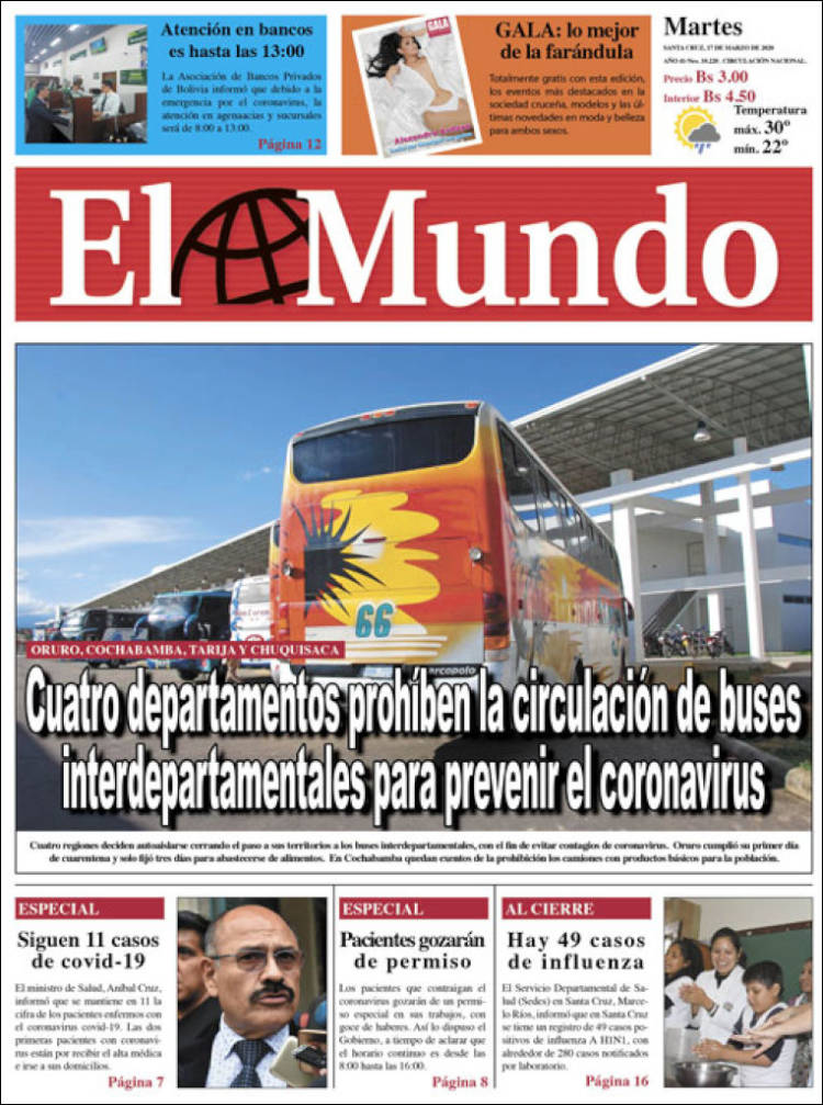 Portada de El Mundo (Bolivia)