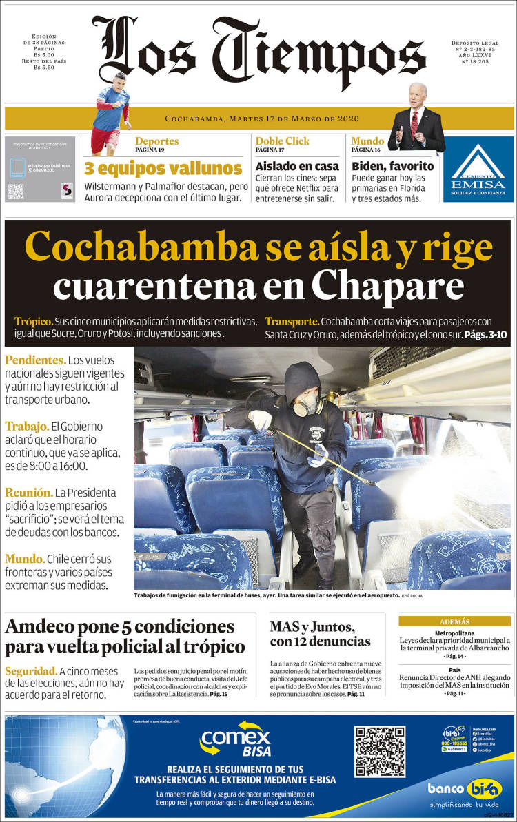 Portada de Los Tiempos (Bolivia)