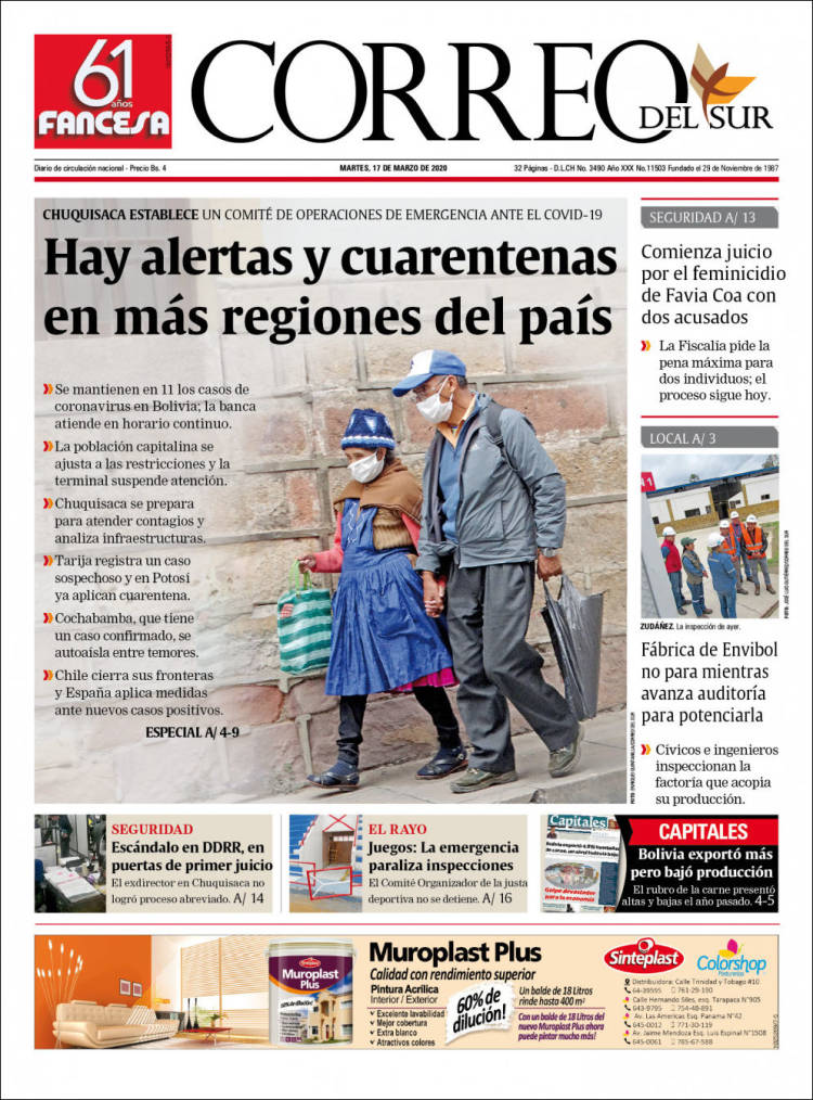 Portada de Correo Sur (Bolivia)