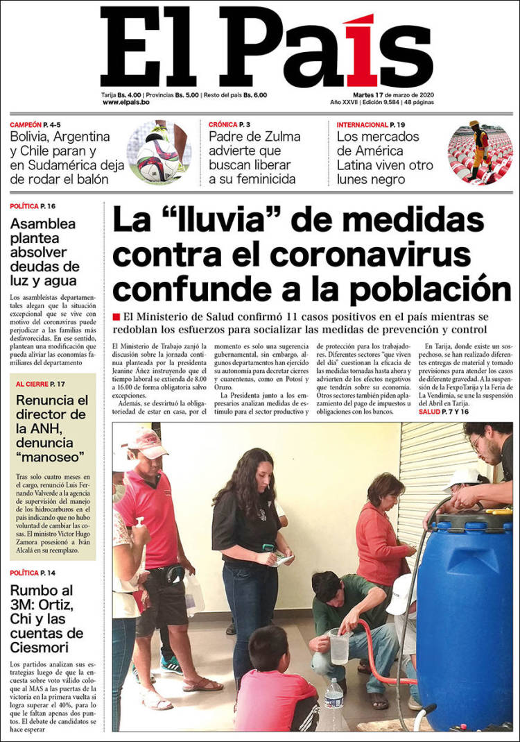 Portada de El País (Bolivia)