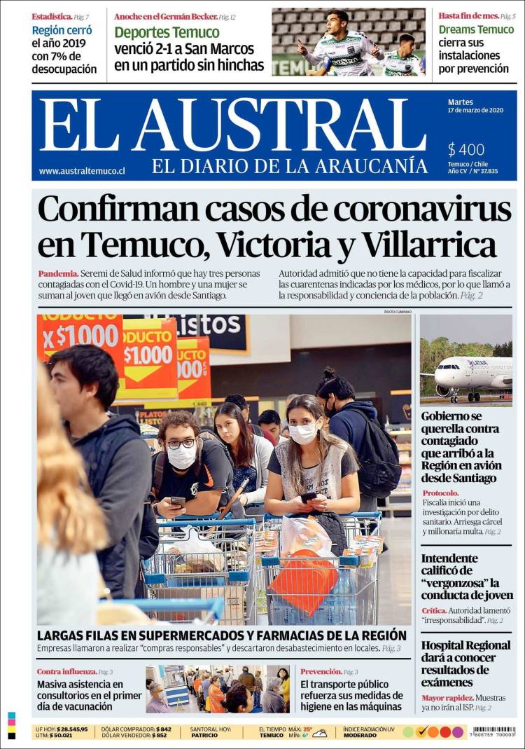 Portada de El Austral de Temuco (Chile)