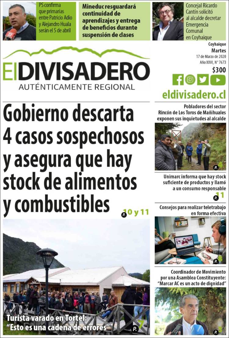 Portada de Diario El Divisadero (Chile)
