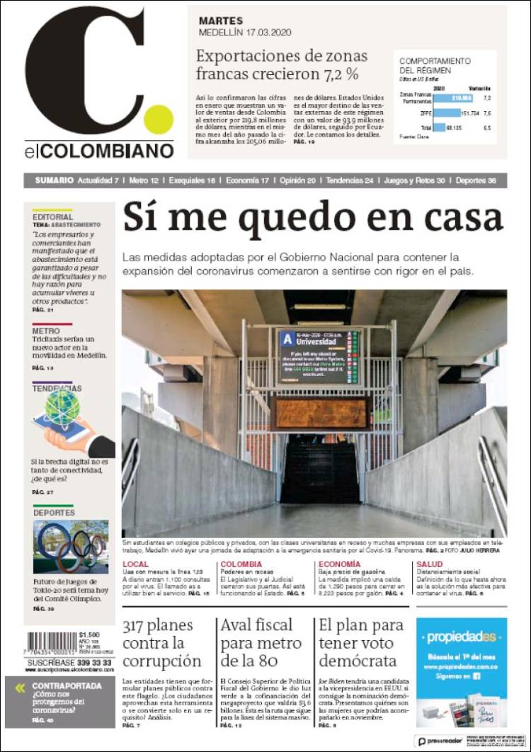 Portada de El Colombiano (Colombia)