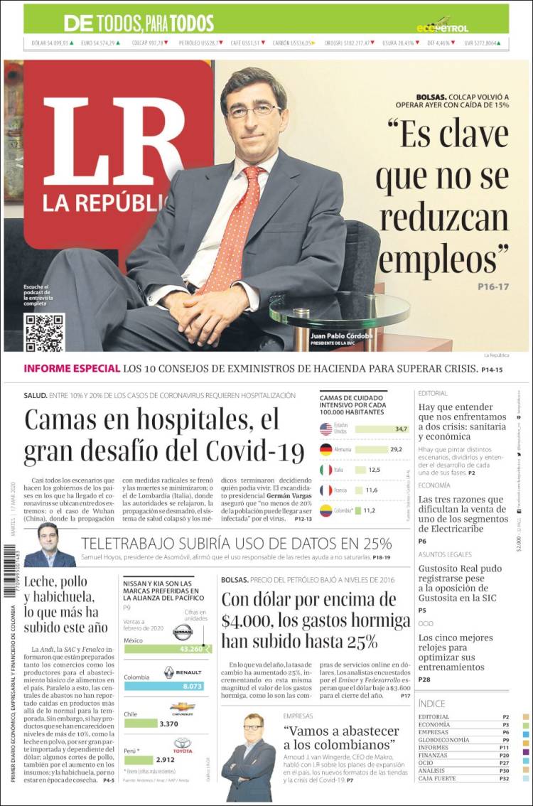 Portada de La Republica (Colombia)