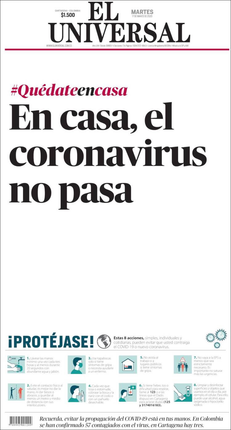 Portada de El Universal (Colombia)