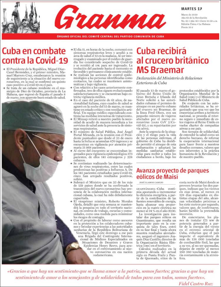 Portada de Granma (Cuba)
