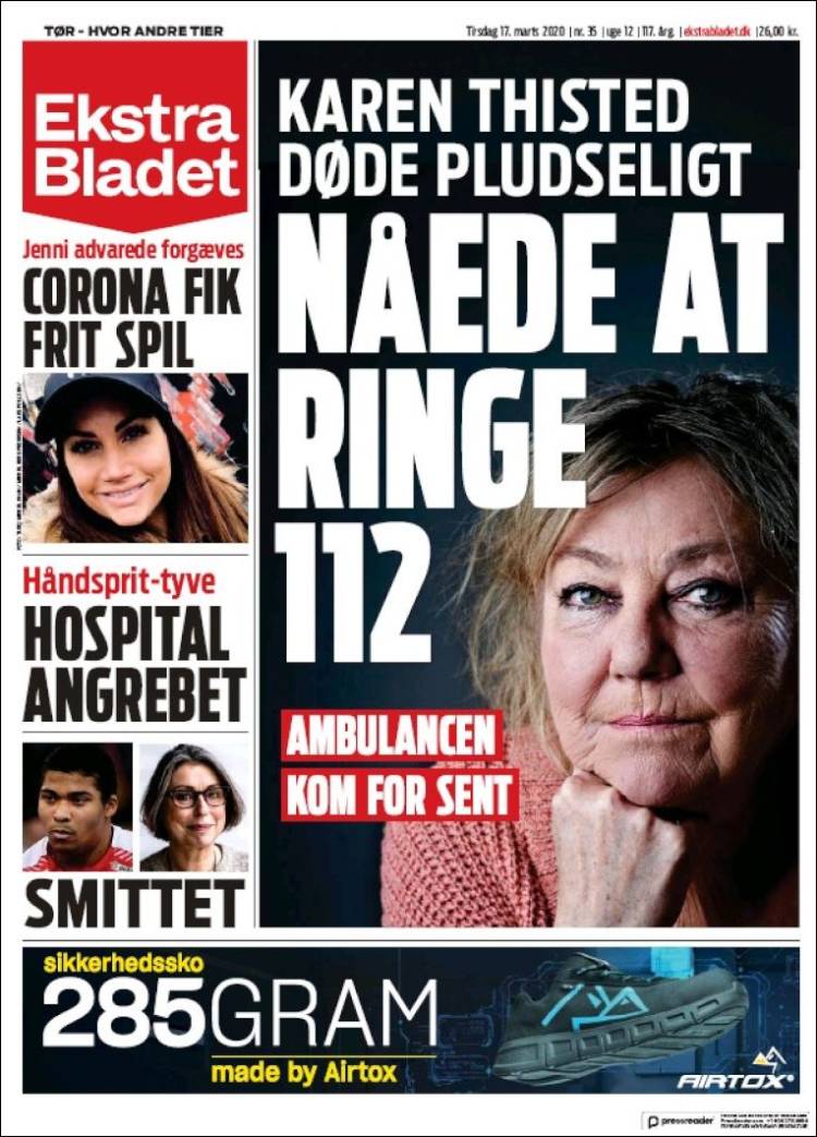 Portada de Ekstra Bladet (Dinamarca)