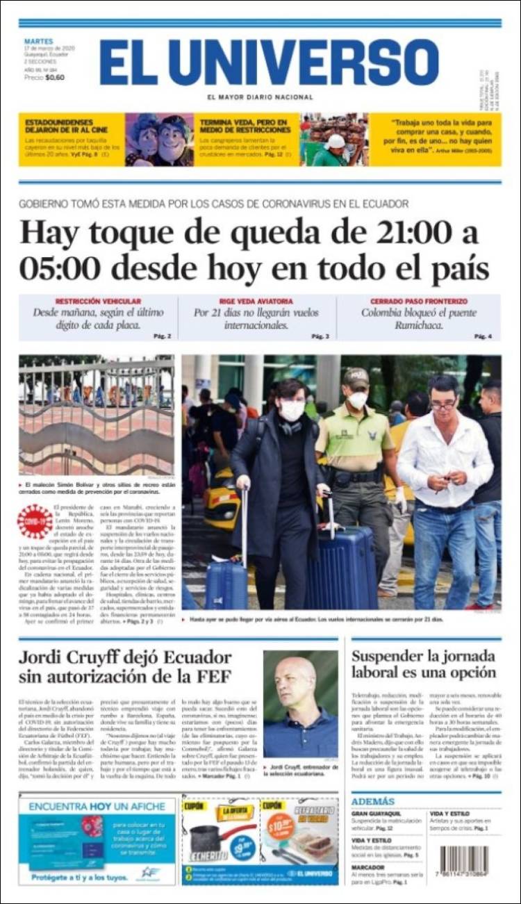 Portada de El Universo - Ecuador (Ecuador)