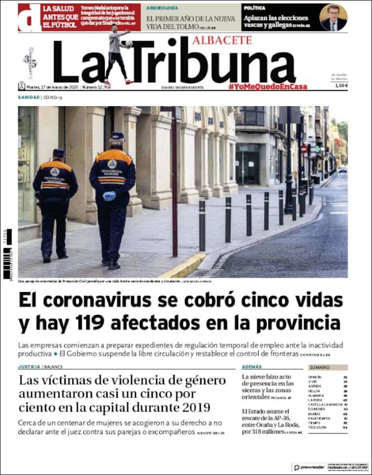 Portada de La Tribuna de Albacete (España)