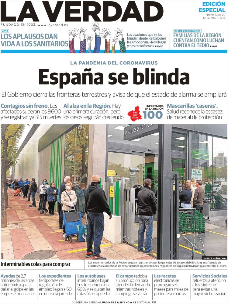 Portada de La Verdad de Murcia (España)